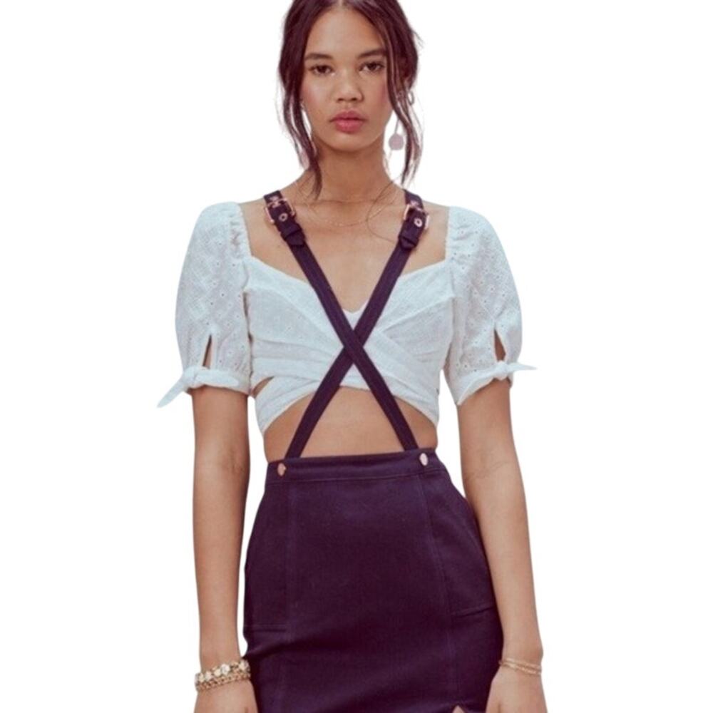 For Love & Lemons Daria Overalls Mini Skirt Summer Vacation Festival Boho M